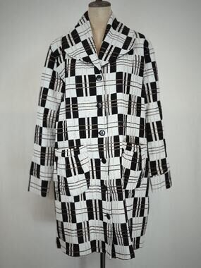 NWT Sassy BOUTIQUE #13203 Black & White Knee Length Jacket / Coat #0218 XL